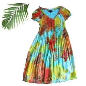 Melissa Paige Womens Colorful Pleated Boho Chiffon Peasant Short Sleeve Size Med